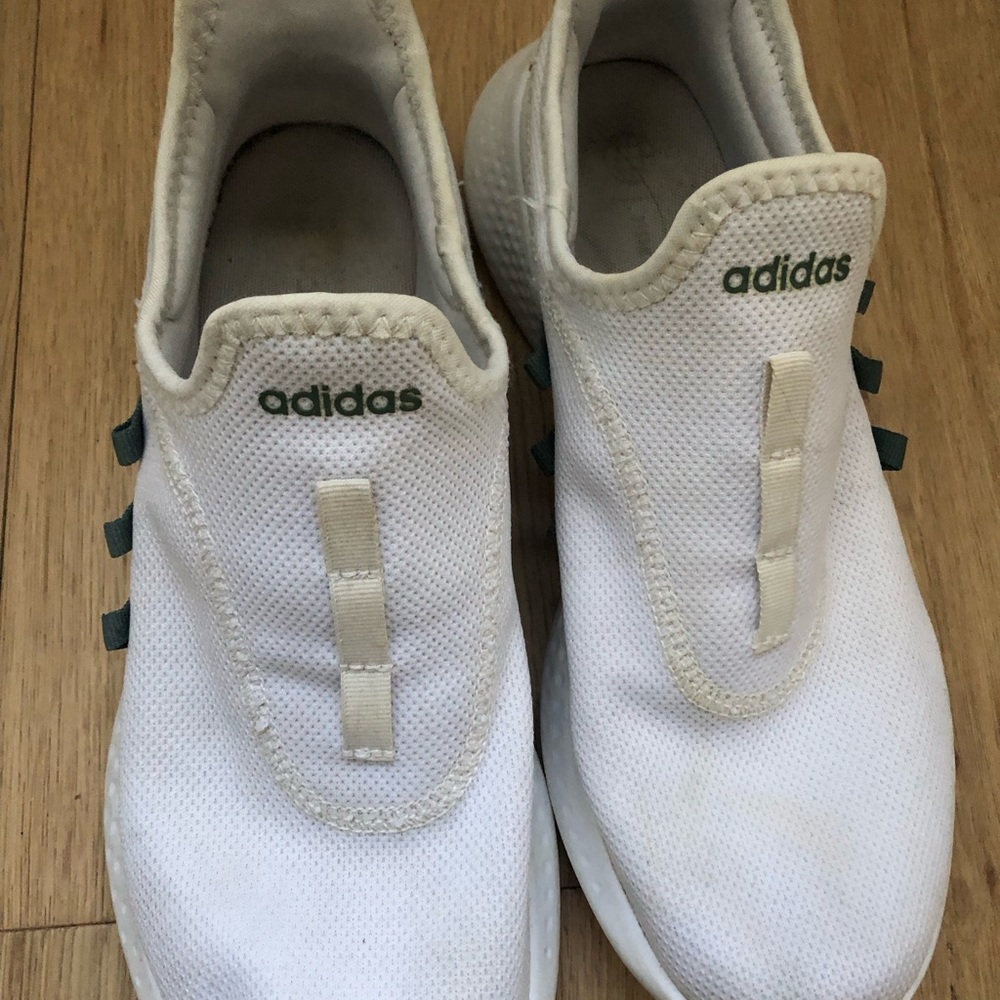 Adidas White and Green Slip-On Shoes